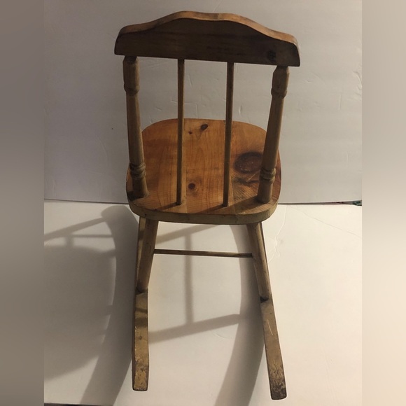Small Wooden Brown Antique Rocking Chair for Dolls - Picture 3 of 7